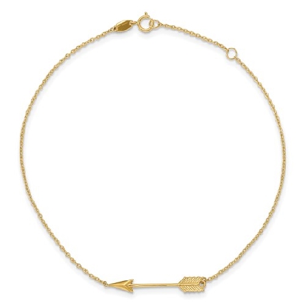 14K Yellow Gold 9-10inch Polished Arrow Anklet #ANK275-9