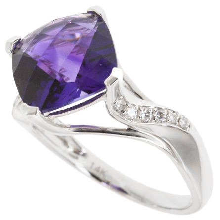 14K White Gold Fashion Ring w/Amethyst=4.08ct and 12Diams=.10ctw SI H #R10330-AME