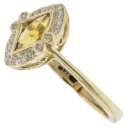 14K Yellow Gold Kite Shaped Halo Ring w/Citrine=.60ct and Diams=.14ctw SI H Size 7 #RM3963