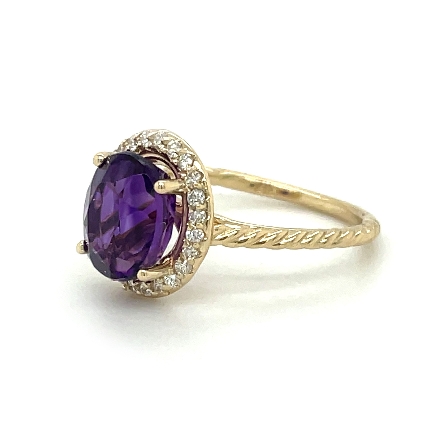 14K Yellow Gold Oval Rope Twist Halo Ring w/Amethyst=3.15ct and 24Diams=.23ctw SI H-I Size 7 #72014