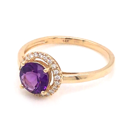14K Yellow Gold Round Halo Ring w/Amethyst=.70ct and 22Diams=.09tw Size 6.5 #16353AM