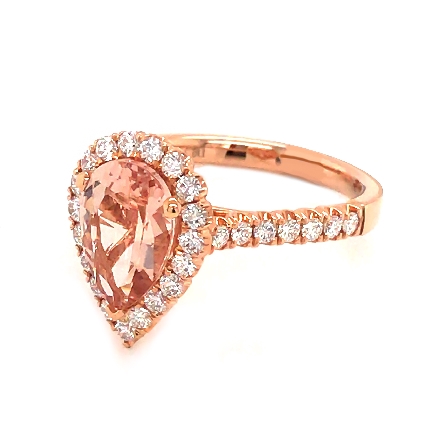 18K Rose Gold Pear Halo Ring w/Morganite=1.74ct and Diams=.59ctw VS G-H Size 6.5 #RG26091