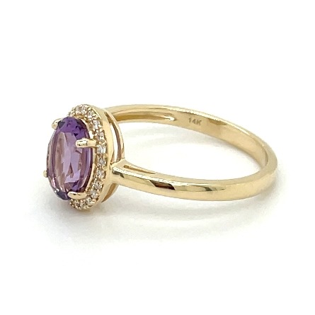 14K Yellow Gold Oval Halo Ring w/Amethyst=1.20ct and 22Diams=.09ctw Size 6.5 #16630AM