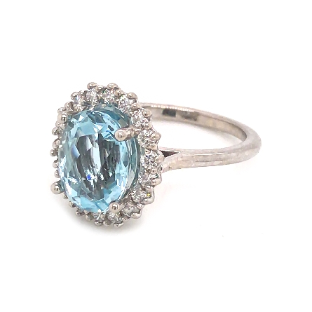 14K White Gold Oval Halo Ring w/11x9mm Aquamarine=3.45ct and 18Diams=.50ctw SI H-I Size 6.75 #71606