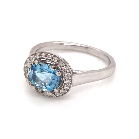 14K White Gold East-West Oval Halo Ring w/8x6mm Aquamarine=1.18ct and 20Diams=.15ctw SI H-I Size 7.5 #71641