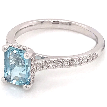 18K White Gold Rectangle Fashion Ring w/Aquamarine=1.18ct and Diams=.21ctw SI G-H Size 6.5 #RG26109