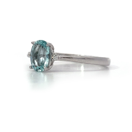 18K White Gold 3Stone Ring w/1 Aquamarine=.73ct and 2 Diams=.03ctw SI H-I Size6.5 #R31-152678