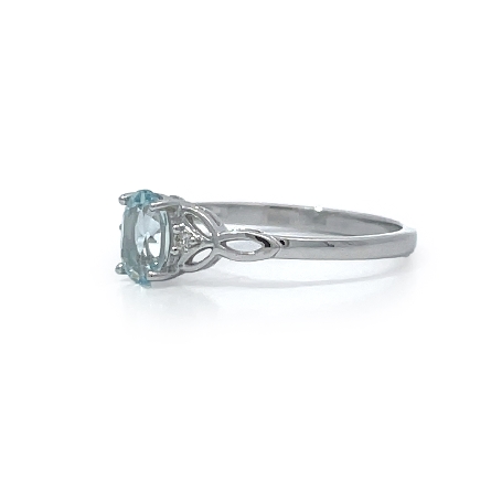 14K White Gold Oval Shaped Fashion Ring w/Aquamarine=.48ct and 2Diams=.03ctw SI H-I Size 6.5 #16286AQ