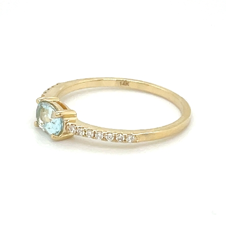14K Yellow Gold Oval East-West Fashion Ring w/Aquamarine=.48ct and 14Diams=.07ctw SI H-I Size 6.5 #16473AQ