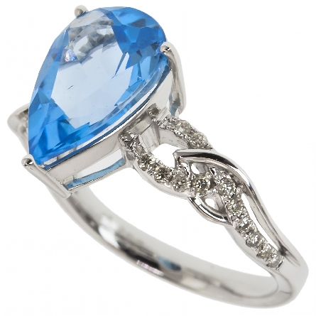 14K White Gold Fashion Ring w/Pear-Shaped Blue Topaz=3.36ct and Diams=.16ctw #R167740-BT