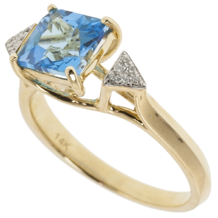 14K Yellow Gold Fashion Ring w/Blue Topaz=1.96ct and 12Diams=.04ctw Size 7 #R10349-SBT