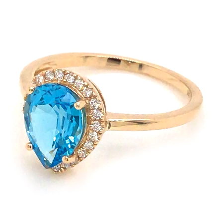 14K Yellow Gold Pear-Shaped Fashion Ring w/Blue Topaz=1.70ct and 23Diams=.12ctw SI H Size 6.5 #15907BT