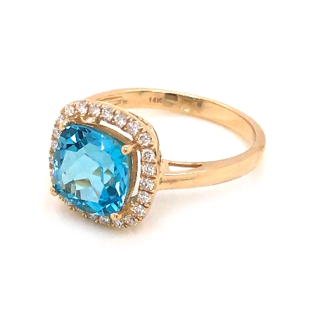 14K Yellow Gold Cushion Halo Fashion Ring w/Blue Topaz=2.80ct and 24Diams=.21ctw SI H-I Size 6.5 #16567BT