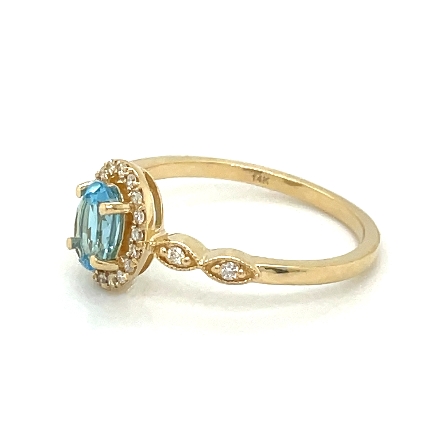 14K Yellow Gold Oval Shaped Halo Fashion Ring w/Blue Topaz=.60ct and 22Diams=.12ctw Size 6.5 #16686BT