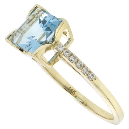 14K Yellow Gold Square Fashion Ring w/Blue Topaz=1.92ct and 12Diams=.09ctw SI H-I Size 6.5 #15914BT