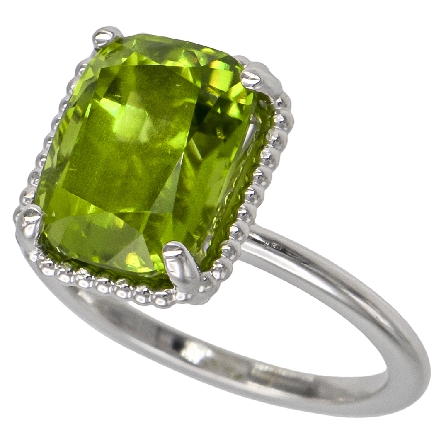 14K White Gold Rope Halo Ring w/11x9mm Peridot=6.57ct Size 6.5 #71856