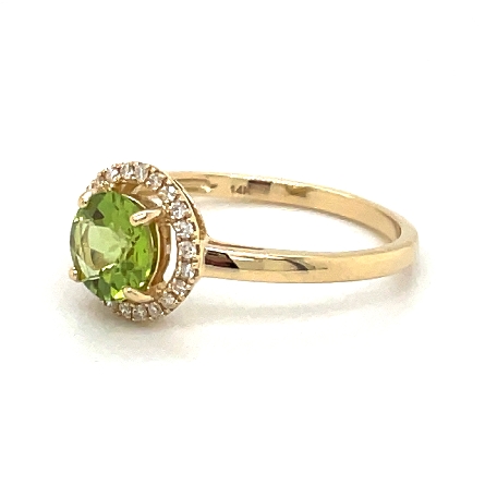 14K Yellow Gold Round Halo Ring w/Peridot=.85ct and 22Diams=.09tw Size 6.5 #16353PD