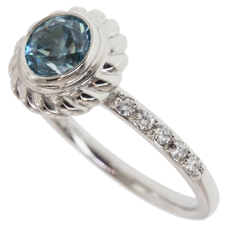 14K White Gold Twist Halo Fashion Ring w/Blue Zircon=1.38ct and 10Diams=.15ctw SI H-I Size 7 #23201L