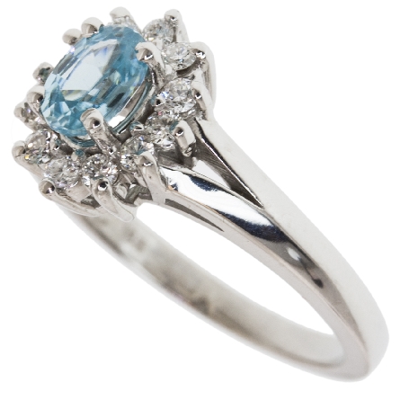 14K White Gold Oval Halo Ring w/6x4mm Oval Blue Zircon=.75ct and 12Diams=.27ctw SI H-I Size 7 #27852L