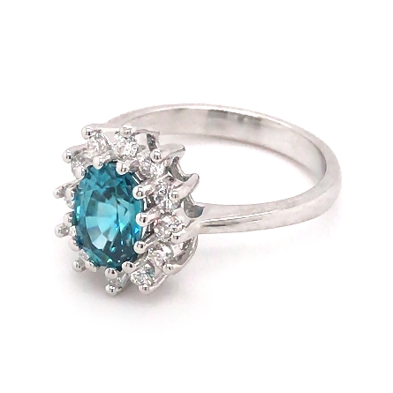 14K White Gold Oval Halo Ring w/Blue Zircon=2.11ct and 12Diams=.42ctw SI H-I Size 7 #7017