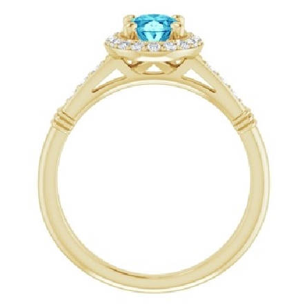 14K Yellow Gold Oval Halo Ring w/Blue Zircon=1.32ct and 24Diams=.22ctw SI H-I Size 7 #71629