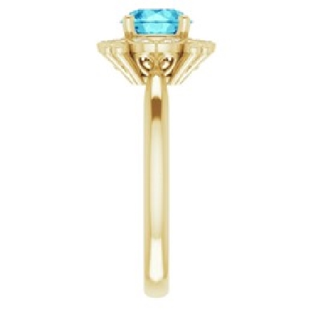 14K Yellow Gold Floral Halo Ring w/Blue Zircon=1.57ct and 16Diams=.03ctw SI H-I Size 7 #72000