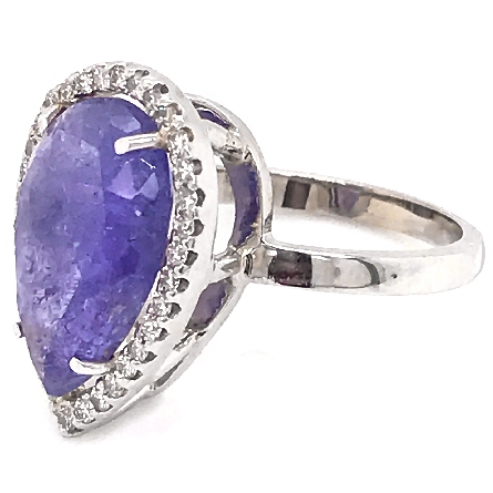 18K White Gold Pear Shaped Fashion Ring w/Tanzanite=5.11apx and Diams=.36apx Size 7