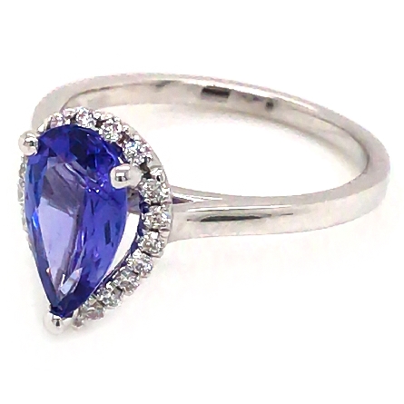 14K White Gold Halo Ring w/10x7mm Pear Tanzanite=1.44ct and 19Diams=.16ctw SI H-I Size 6.5 #123449