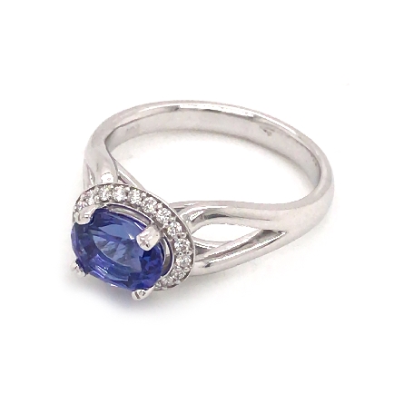 14K White Gold East-West Oval Halo Ring w/Tanzanite=1.54ct and 20Diams=.13ctw Size 7 #122596