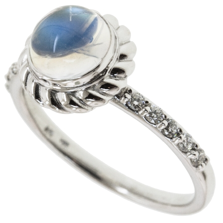14K White Gold Twist Halo Fashion Ring w/Moonstone=1.58ct and 10Diams=.15ctw SI H-I Size 7 #23201L