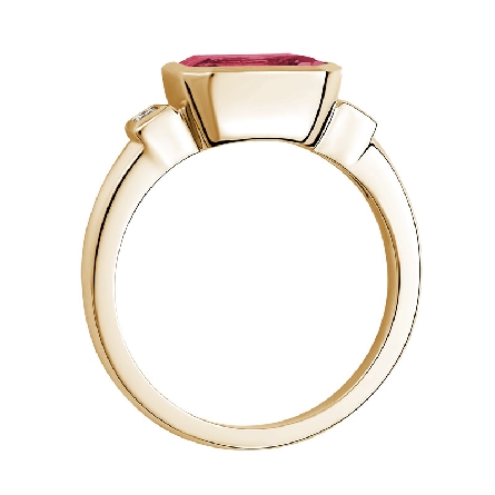 14K Yellow Gold Emerald-Cut Bezel Ring w/Garnet=2.06ct and 2Diams=.05ctw Size 7 #GR849NVY05GA