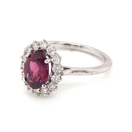 14K White Gold Oval Halo Ring w/8x6mm Rhodolite Garnet=1.33ct and 14Diams=.42ctw SI H-I Size 6.75 #71606