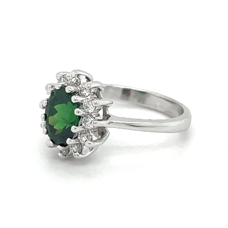 14K White Gold Oval Halo Ring w/Tsavorite=1.80ct and 12Diams=.39ctw SI H-I Size 7 #7017
