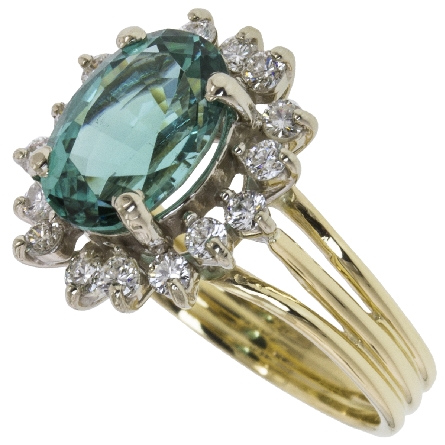 14K Two Tone Gold Fashion Ring w/Afghani Neon Blue Tourmaline=2.83ct and 16Diams=.47ctw SI1 H-I Size 6.75 #70256 