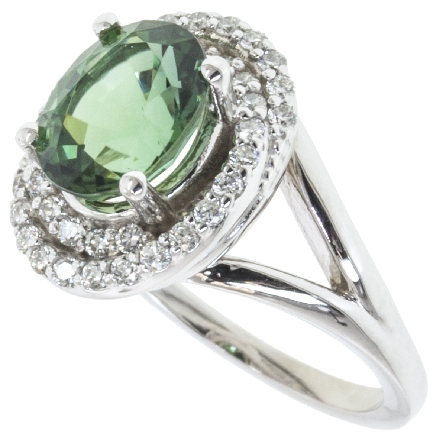 14K White Gold Oval Swirl Fashion Ring w/Green Tourmaline=2.47ct and 36Diams=.36ctw VS G-H Size 7 #26688L