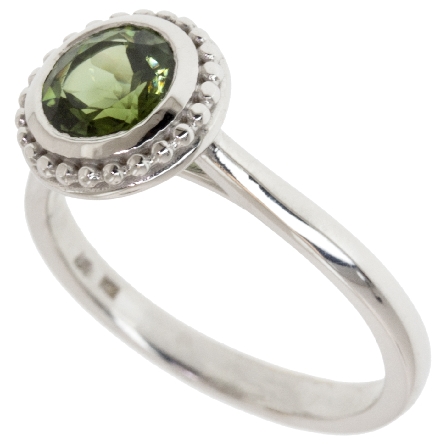 14K White Gold Bezel Ring w/6.5mm Green Tourmaline=1.03ct Size 7 #26932L