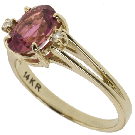 14K Yellow Gold Fashion Ring w/Pink Tourmaline=1.42ct and 2Diams=.03ctw Size 6.5 #17658L-D