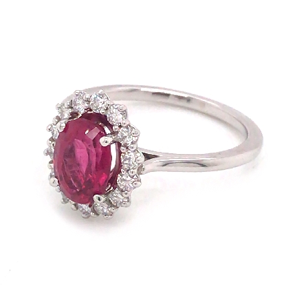 14K White Gold Oval Halo Ring w/8x6mm Pink Tourmaline=1.45ct and 14Diams=.39ctw SI H-I Size 6.75 #71606