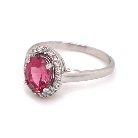 14K White Gold Oval Halo Ring w/8x6mm Pink Tourmaline=1.16ct and 20Diams=.18ctw SI H-I Size 7 #122205
