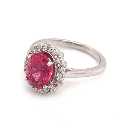 14K White Gold Oval Halo Ring w/Pink Tourmaline=2.00ct and 18Diams=.17ctw SI H-I Size 6.25 #71977