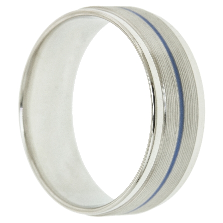 14K White Gold 7.5mm Comfort Fit Engraved Blue Epoxy Center Strip Line Wedding Band Size 10 #11-8835W75 
