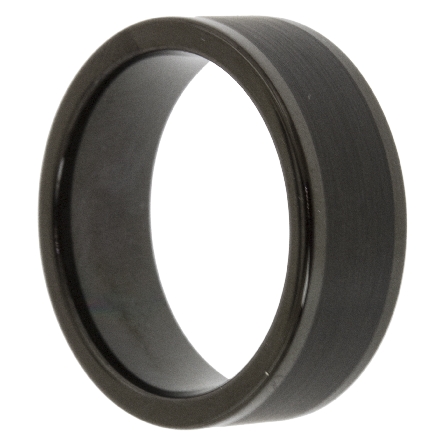 Black Tungsten Carbide and Black PVD 8mm Comfort Fit Satin Finish Flat Center with Polish Edges Wedding Band Size 10 #11-2118BC