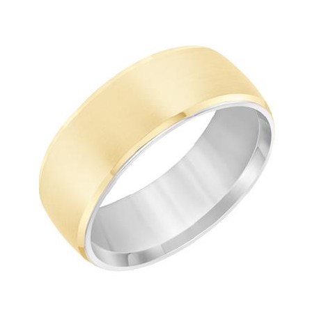 14K Yellow Outside and White Gold Inside (Primary) 7mm Low Dome Roll Edge Carved Comfort Fit Wedding Band Size 10 #11-8385A7
