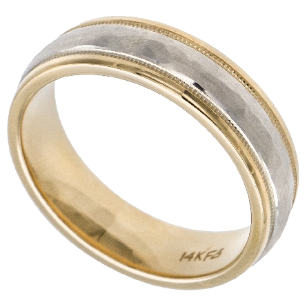 14K Yellow Gold Primary and White Gold Center Hammered 6mm Comfort Fit Wedding Band Size 10 #11-6867U6