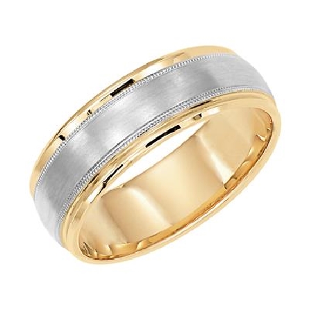 14K Yellow Gold Primary and White Gold 7mm Domed Edge Wedding Band Size 10 #11-6789