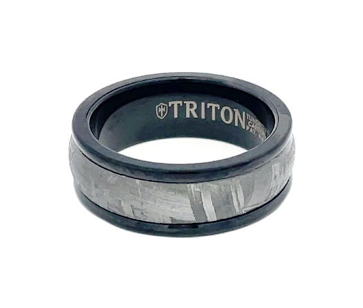 Black Tungsten Carbide Base with Round Rims/Meteorite Insert Engraved Wedding Band 8mm  Size 10 #11-6082BCM8