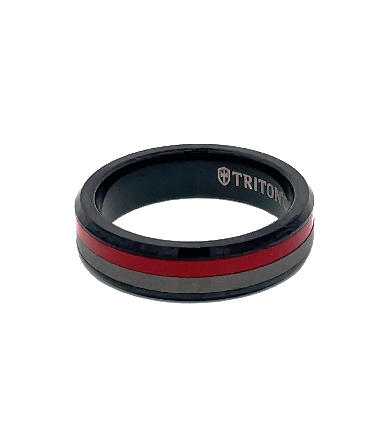 Tungsten Carbide 6mm Wedding Band w/Red Ceramic Channel and Bevel Edge Size 10 #11-6258BCER6