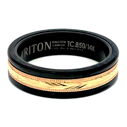 Black Tungsten (Primary) and 14K Yellow Gold Herringbone Milgrain Round Edge Wedding Band Size 10 #11-2416BCY6-G.00