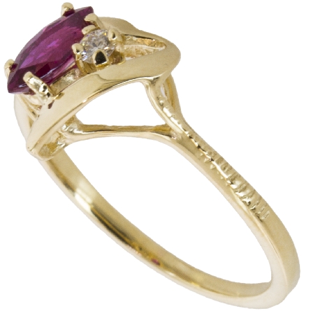 14K Yellow Gold Heart Ring w/Marquise Ruby=.40ct and 1Diam=.04ct Size 6 #11975L