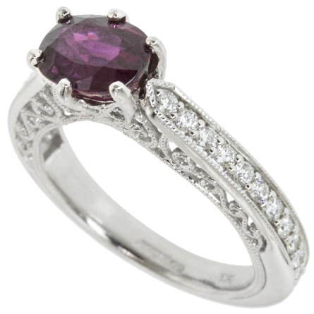 14K White Gold Fashion Engagement Ring w/Ruby=1.95ct and 30Diams=.45ctw Size 6.5